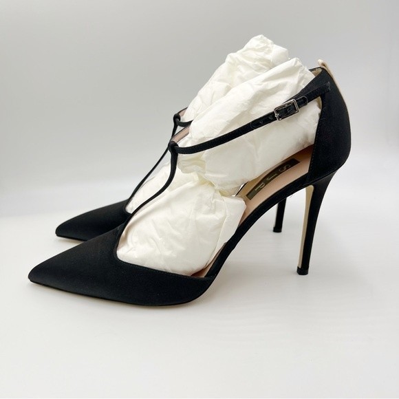 SJP Sarah Jessica Parker Taylor Black T-Strap Stiletto Point Toe Heels Pumps NEW - Picture 6 of 16